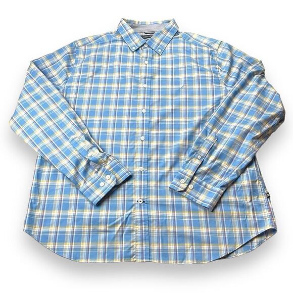 Nautica‎ Shirt Mens Extra Large XL Blue Plaid Stretch Long Sleeve Button Down - Picture 2 of 13